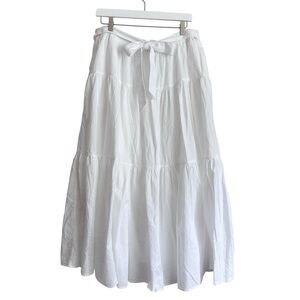 Tiered White Cotton Maxi Skirt with Removable Belt Large Land’s End